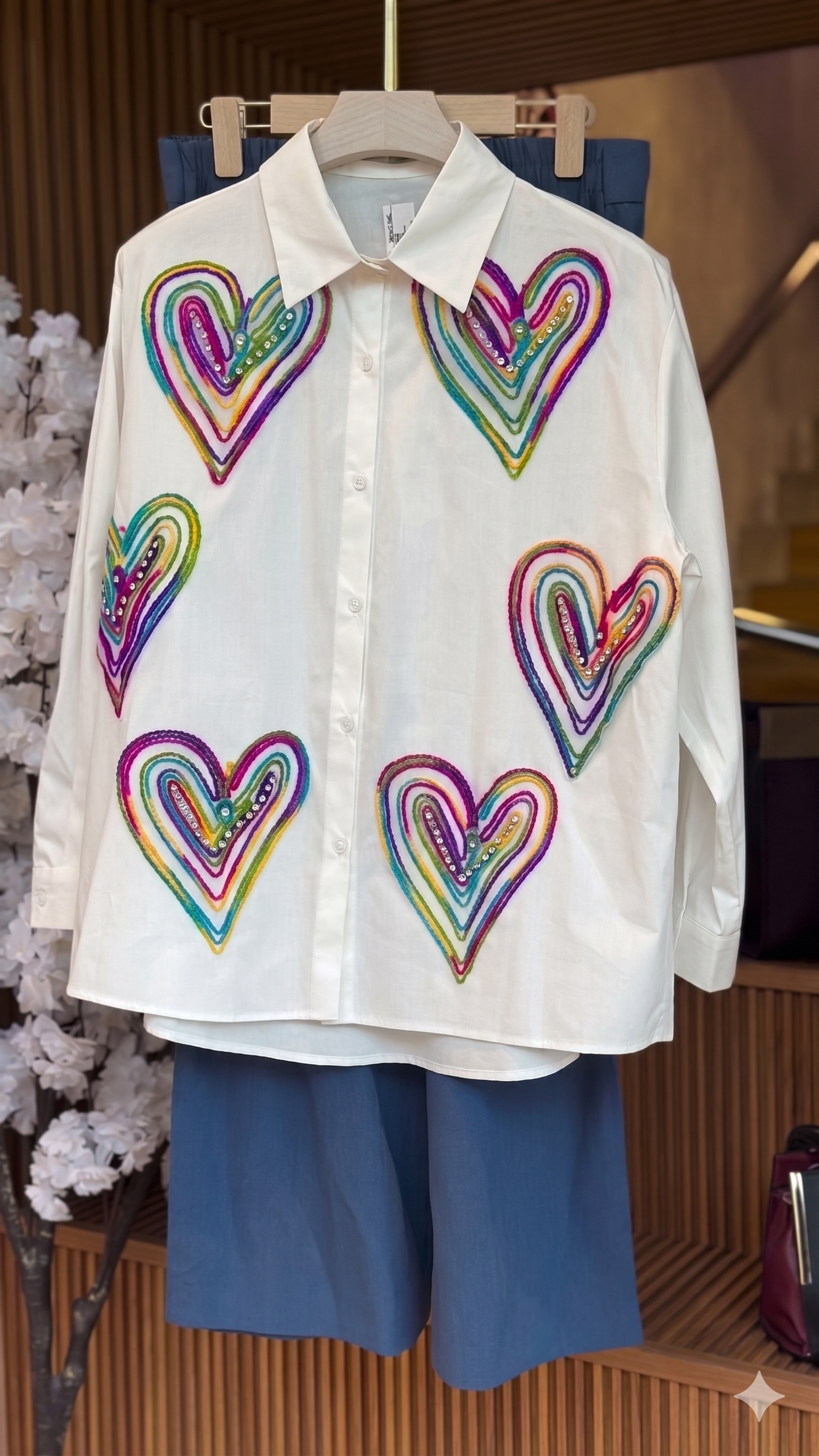 🌈 Rainbow Heart Statement Shirt & Chic Bottom Set – Bold, Playful & Trendsetting 💖✨