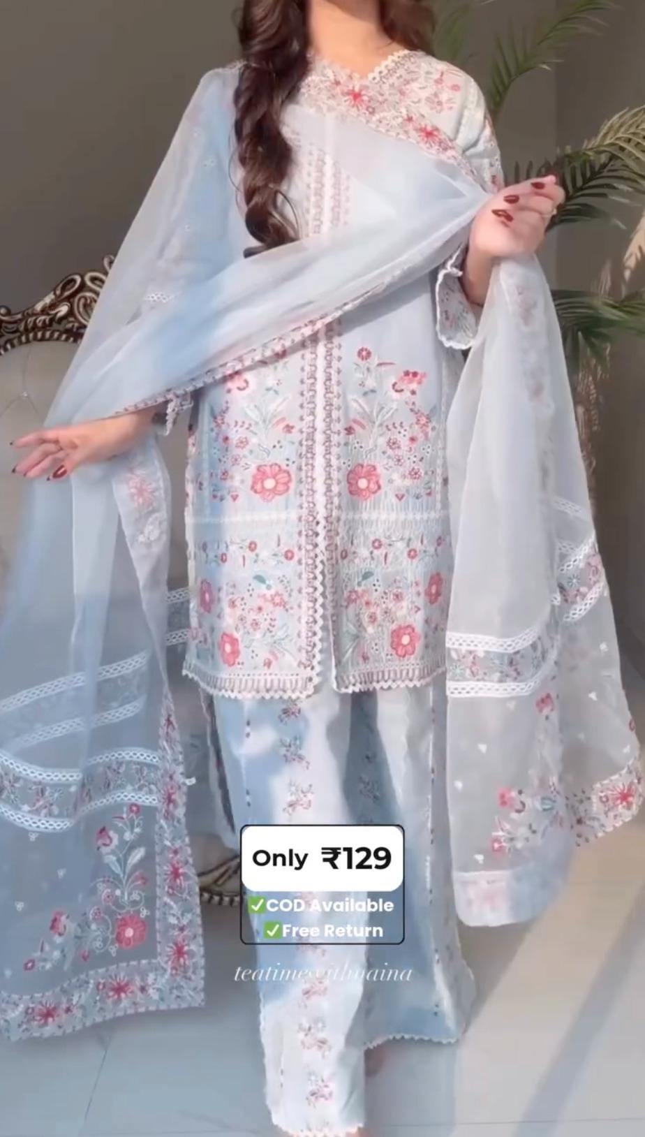 Light Blue Embroidered Suit Set