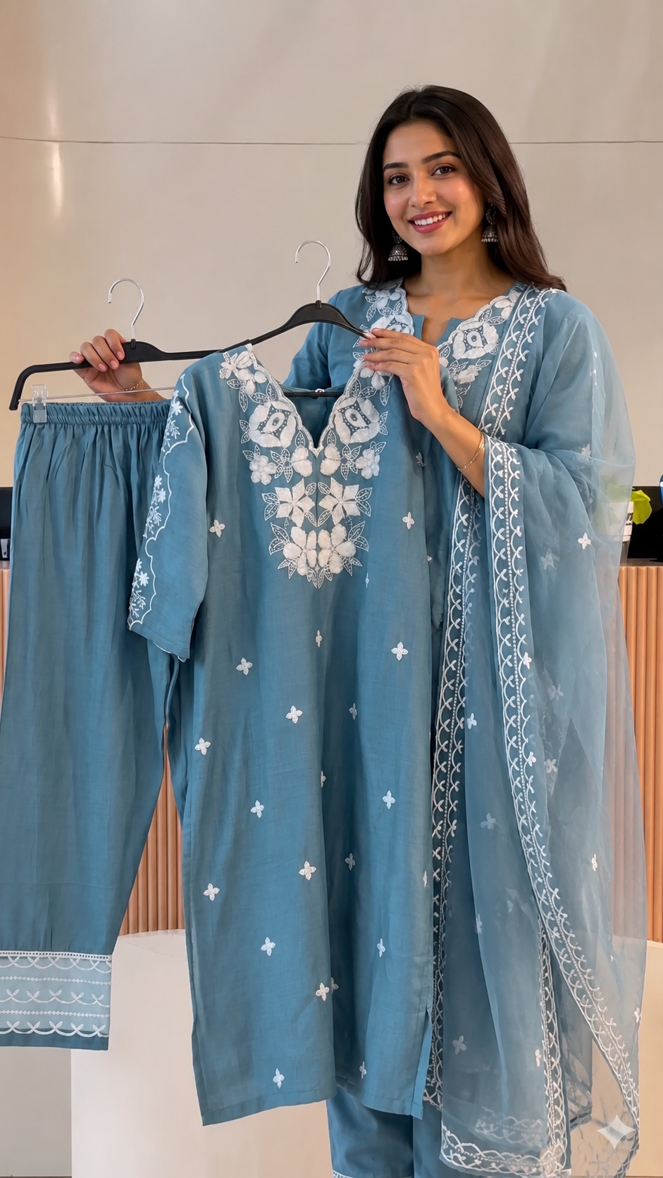 💙 Serene Sky Embroidered Kurta Set – Effortless Grace, Everyday Elegance ✨🌿
