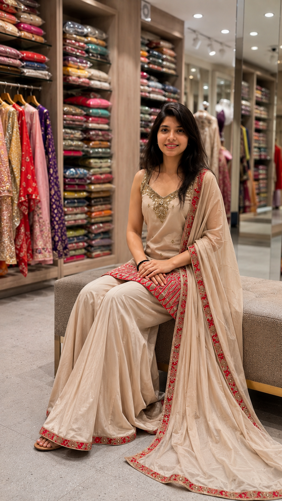 ✨ Golden Beige Festive Anarkali Set – Graceful Glamour for Every Celebration 💫👑