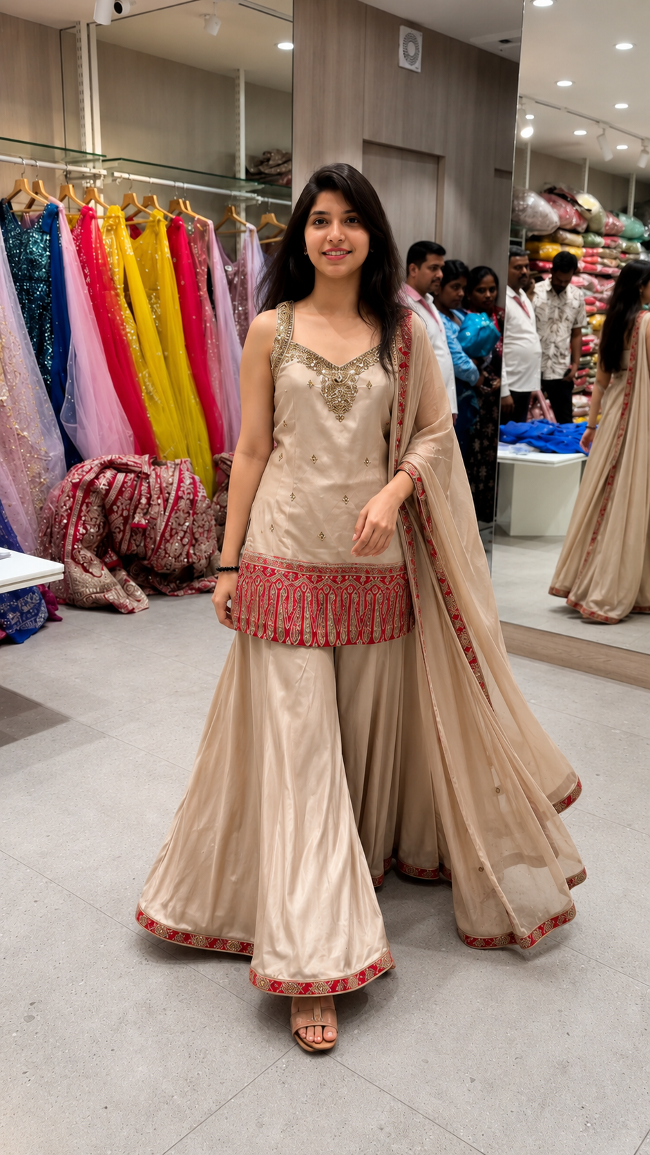 ✨ Golden Beige Festive Anarkali Set – Graceful Glamour for Every Celebration 💫👑