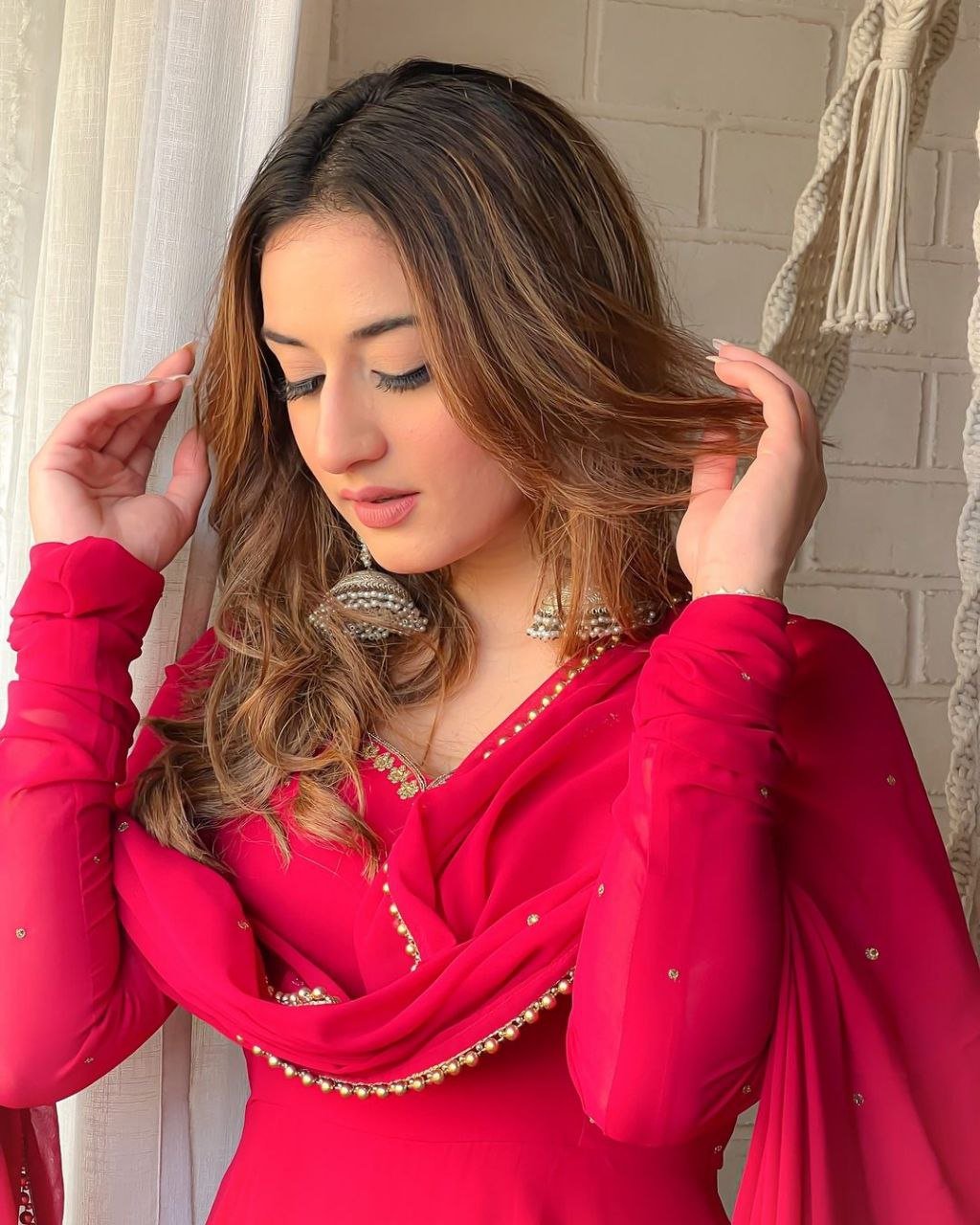 *PINK HANDWORK ANARKALI 💗🌸✨*