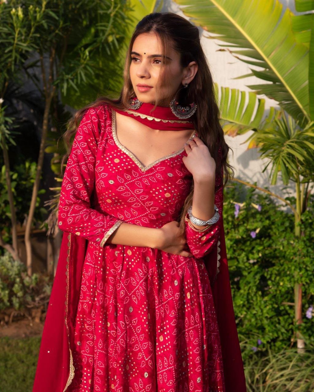 Red Rayon Bandhani  Suit Set ❤️❣️♥️