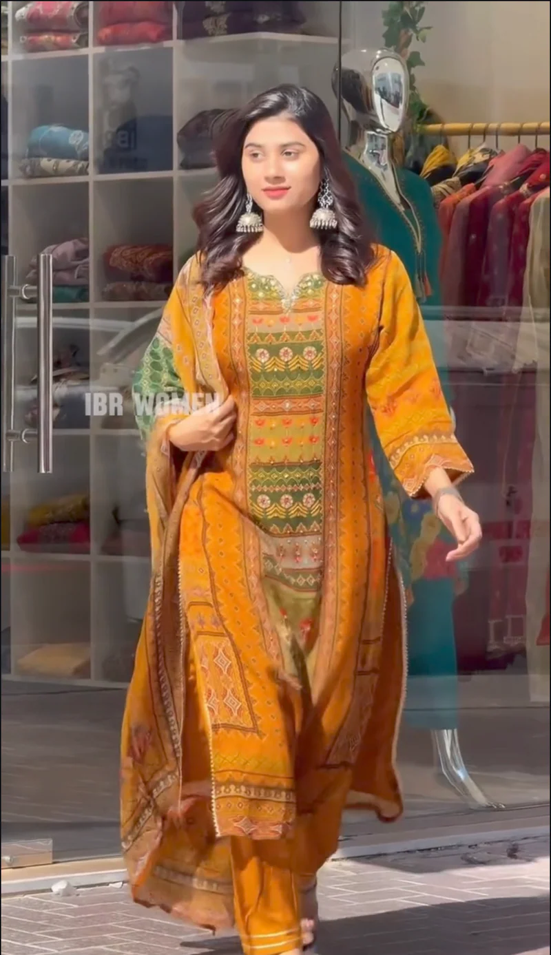 Orange Dull Satin Work Dress