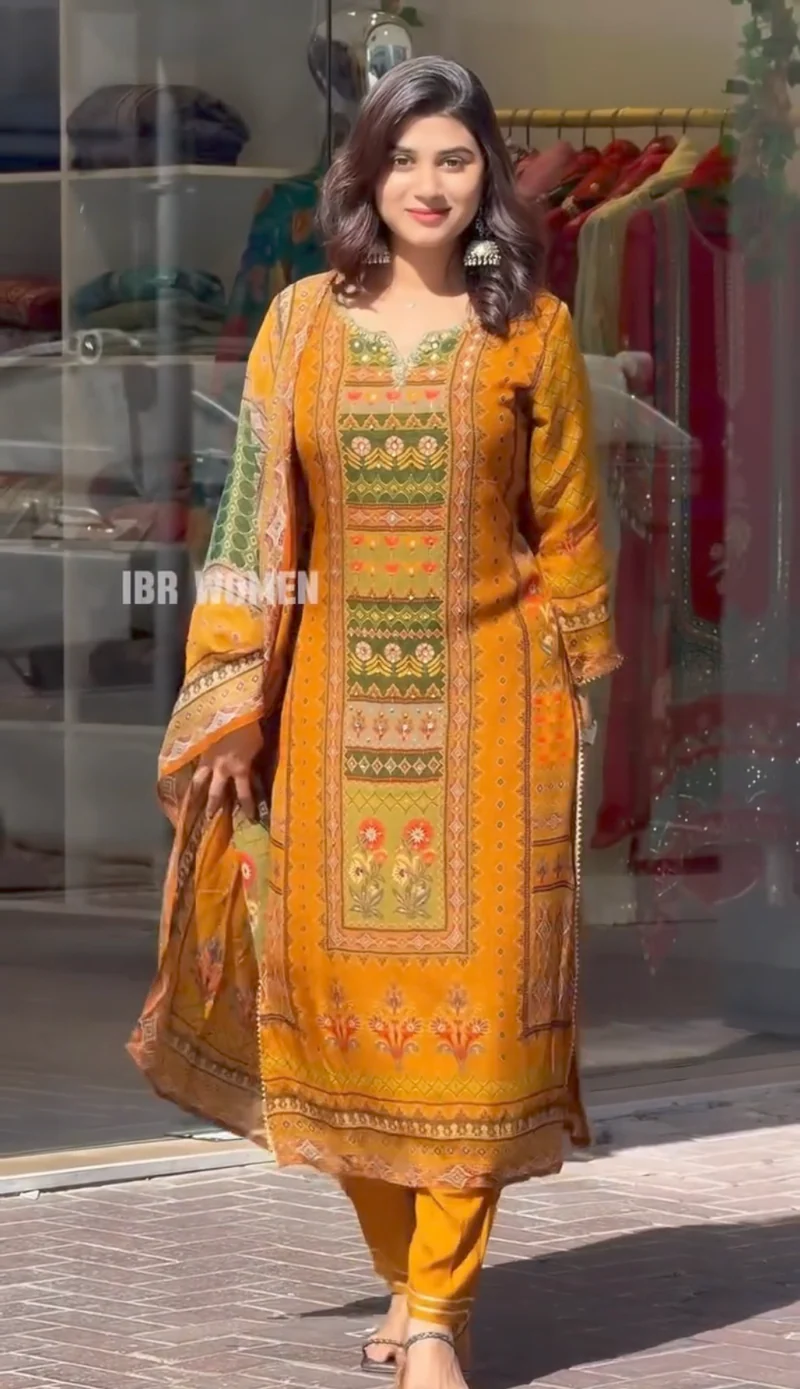 Orange Dull Satin Work Dress