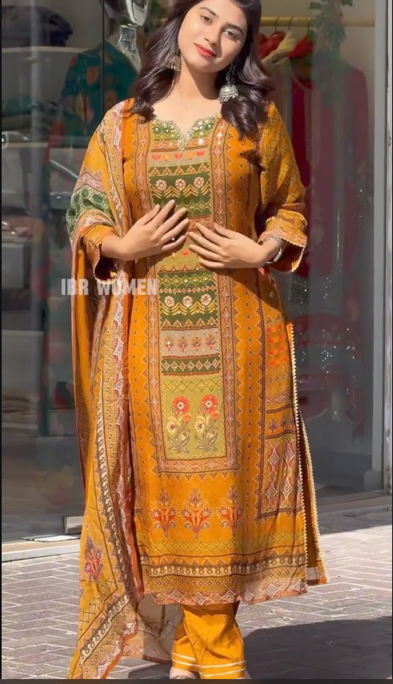 Orange Dull Satin Work Dress